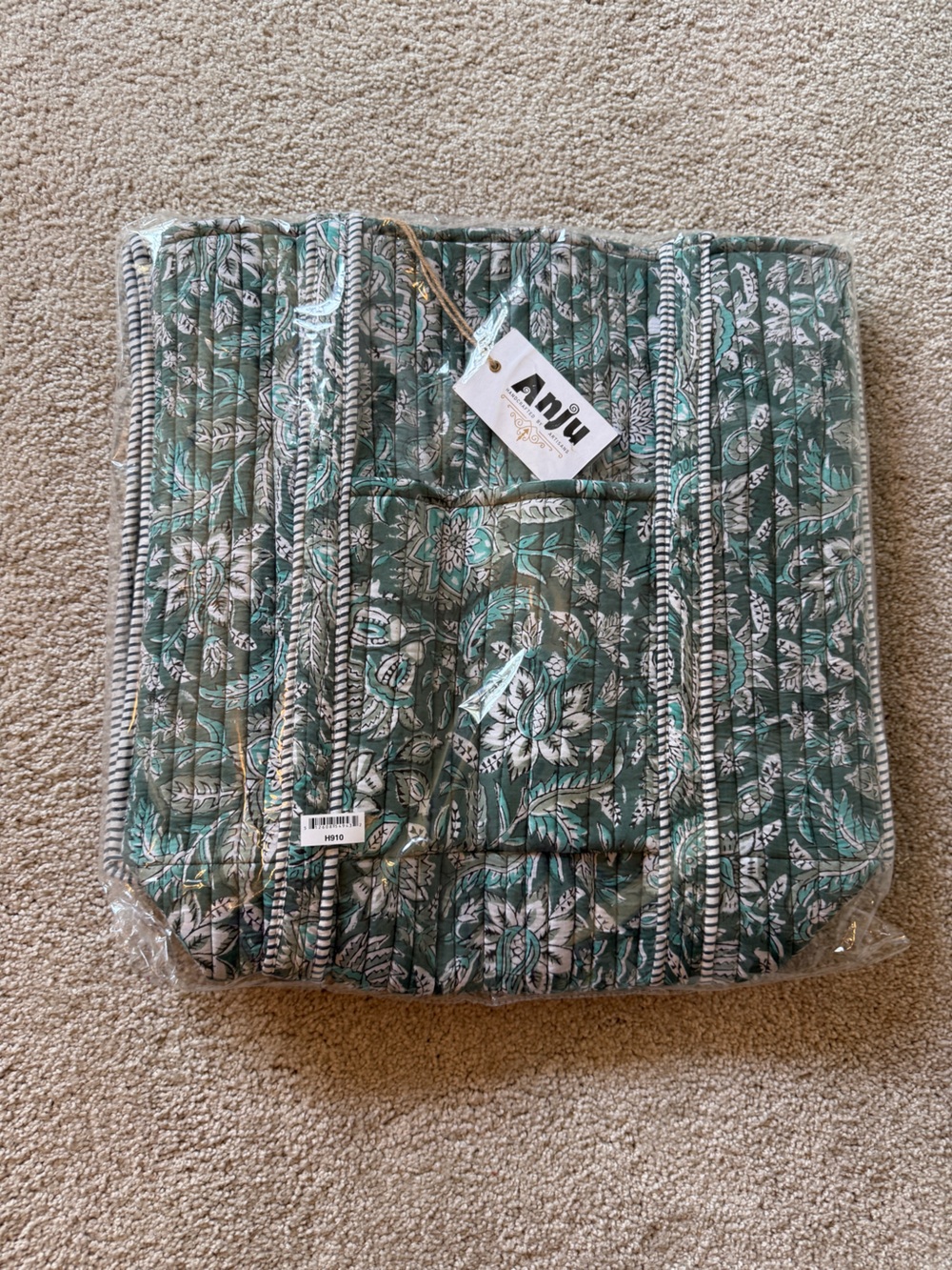 Anju Green Floral Quilted Tote Bag